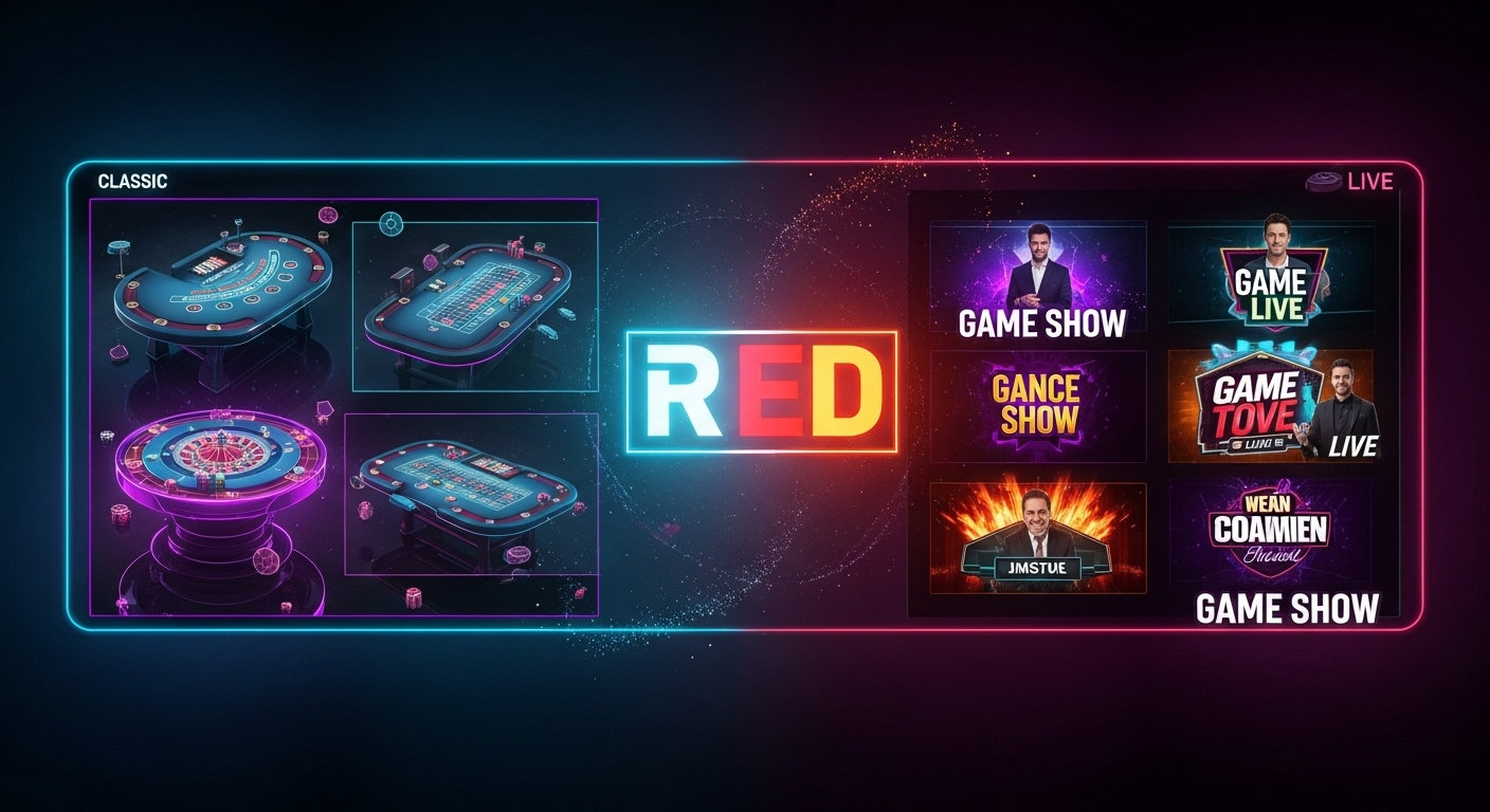 Classic and game show live dealer for 1red casino scenes side by side